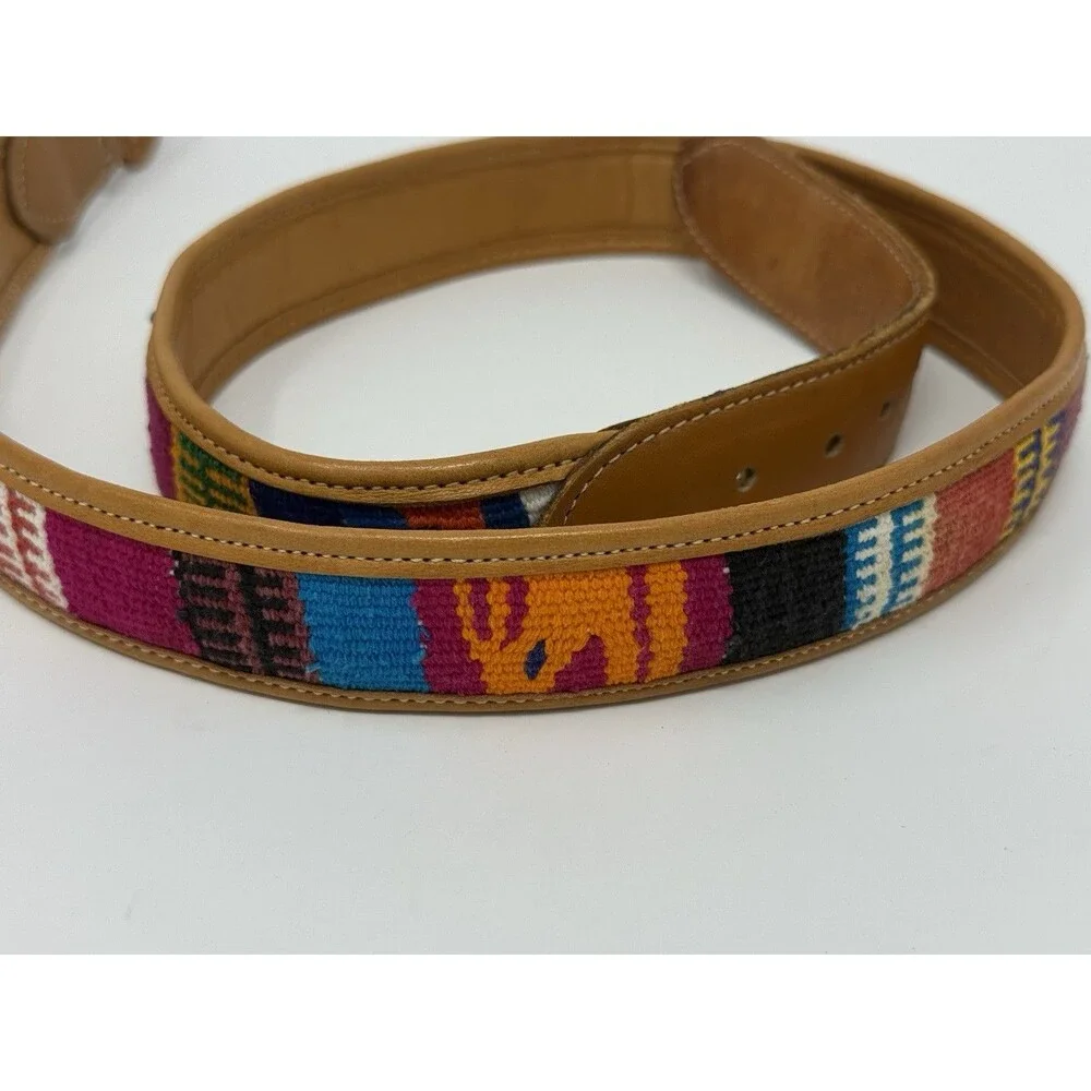 Women’s Tan & Multicolor Geometric Bohemian Belt, Adjustable Buckle, 36